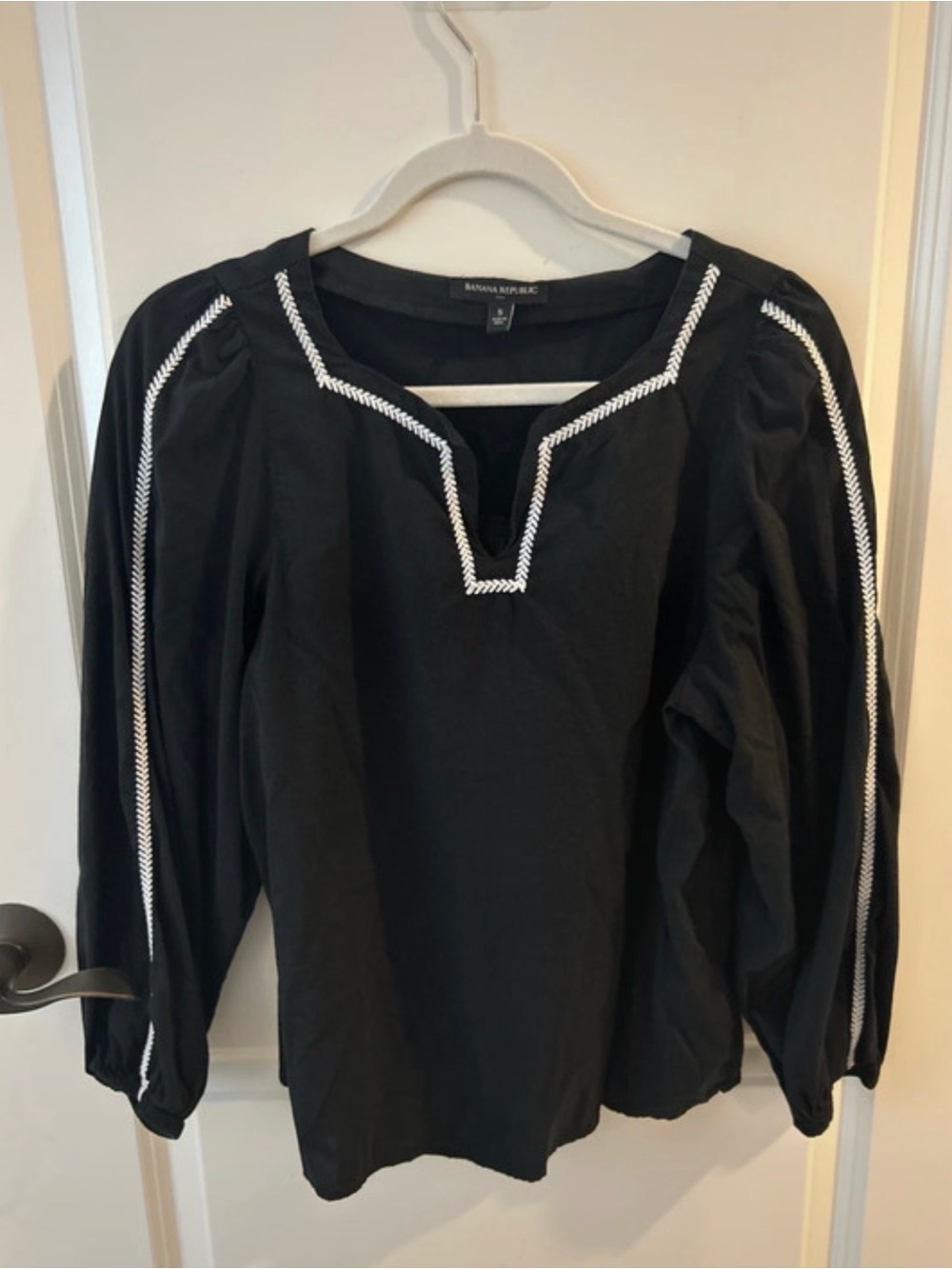 Banana Republic Black Blouse with White Braid Trim
